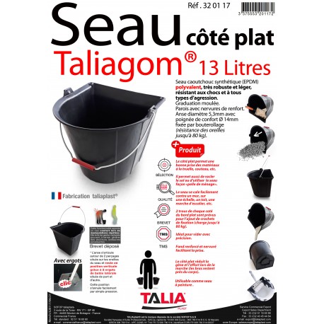 SEAU TALIAGOM 13 LITRES COTE PLAT POIGNEE + ERGOTS Anse 5.3m