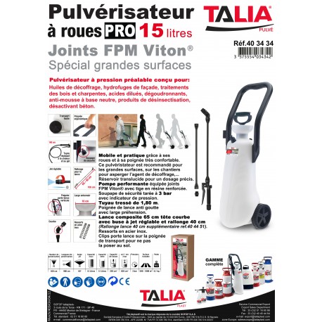 PULVERISATEUR taliaPULVE A ROUES 15 LITRES VITON